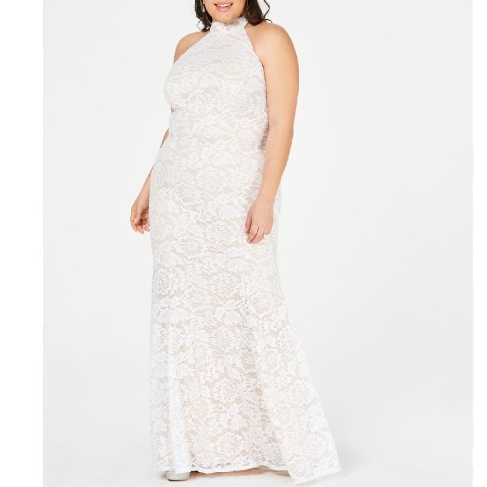 B. Darlin Gown Nude Off White Plus Floral-Lace Dress
